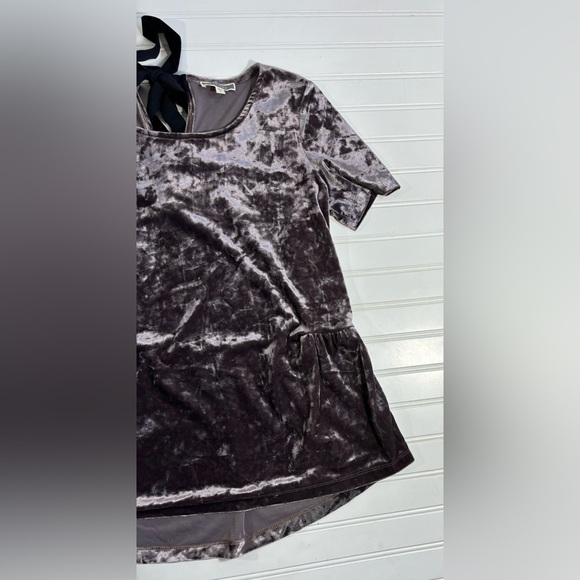 Pleione Crushed Velvet Peplum Blouse Purple Tie Back Womens Size Small - Picture 10 of 16